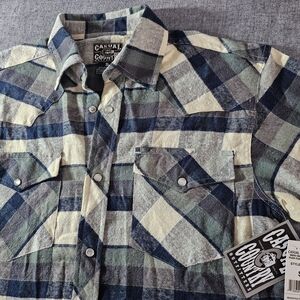 Men's Blue and Green Checkered Shirt